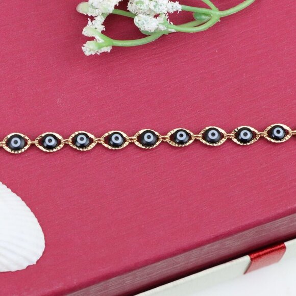 "Evil Eye Rose Gold Bracelet with Adjustable Chain - Elegant Design, XPBL0822 - Picture 12 of 13